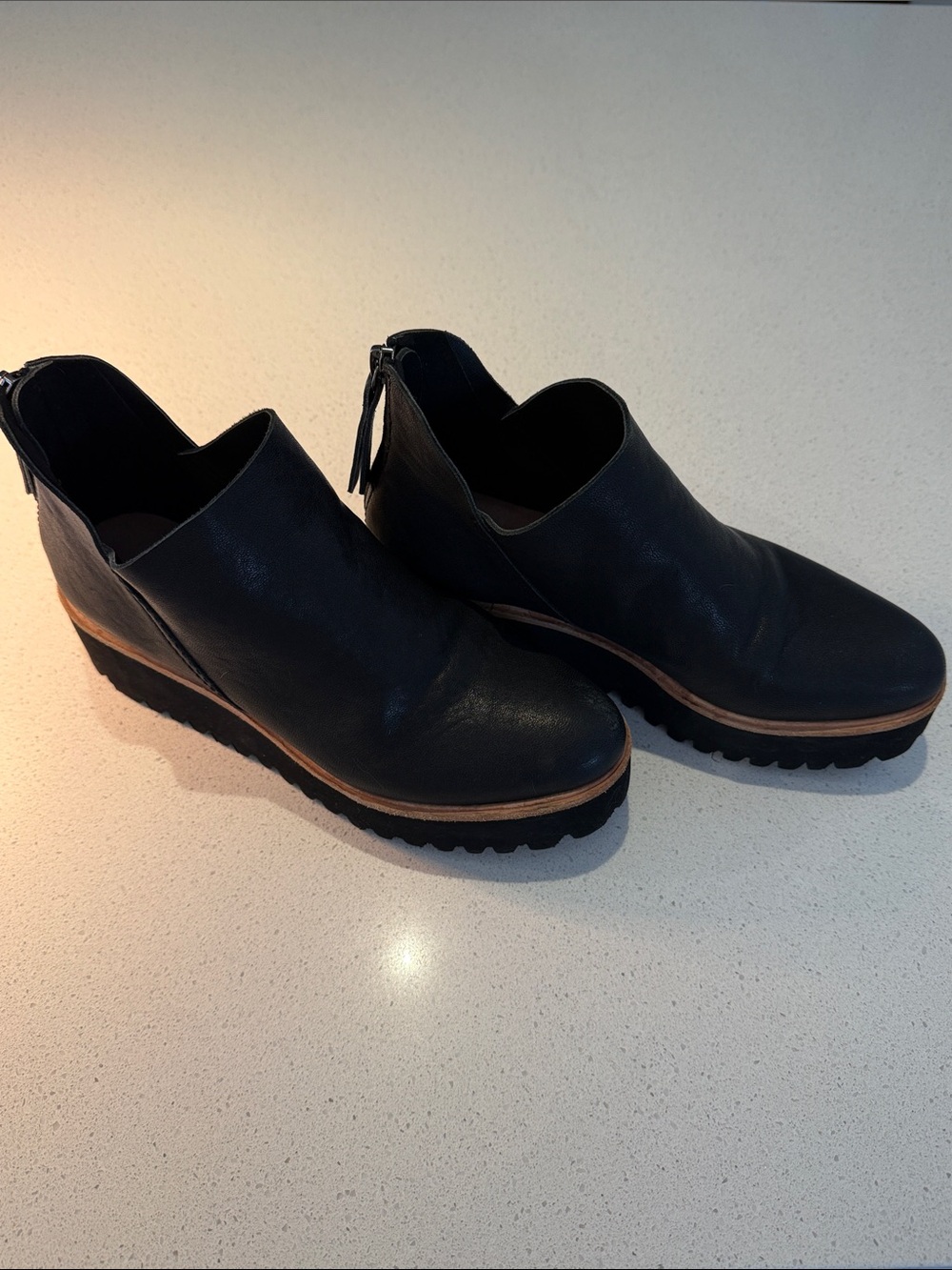 Women's Black Platform Leather Ankle Shoes